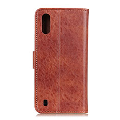 Leather Case Stands Flip Cover Holder A07D for Samsung Galaxy M01 Brown