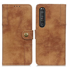 Leather Case Stands Flip Cover Holder A07D for Sony Xperia 1 III Brown