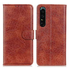 Leather Case Stands Flip Cover Holder A07D for Sony Xperia 1 V Brown