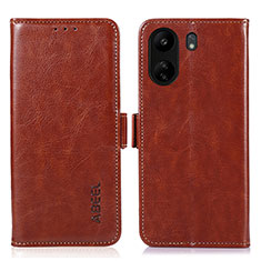 Leather Case Stands Flip Cover Holder A07D for Xiaomi Poco C65 Brown