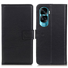 Leather Case Stands Flip Cover Holder A08D for Huawei Honor 90 Lite 5G Black