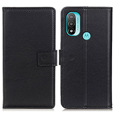 Leather Case Stands Flip Cover Holder A08D for Motorola Moto E20 Black