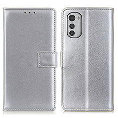 Leather Case Stands Flip Cover Holder A08D for Motorola Moto E32s Silver