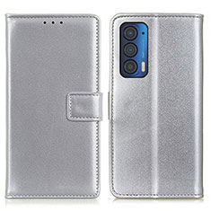 Leather Case Stands Flip Cover Holder A08D for Motorola Moto Edge (2021) 5G Silver