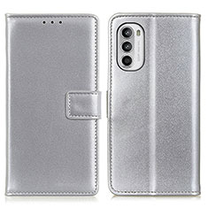 Leather Case Stands Flip Cover Holder A08D for Motorola Moto Edge (2022) 5G Silver