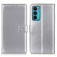 Leather Case Stands Flip Cover Holder A08D for Motorola Moto Edge Lite 5G Silver