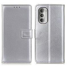 Leather Case Stands Flip Cover Holder A08D for Motorola Moto G Stylus (2022) 4G Silver
