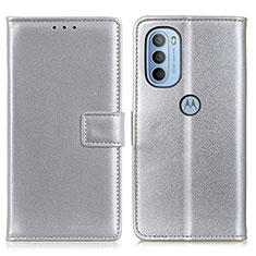 Leather Case Stands Flip Cover Holder A08D for Motorola Moto G31 Silver
