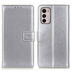 Leather Case Stands Flip Cover Holder A08D for Motorola Moto G42 Silver