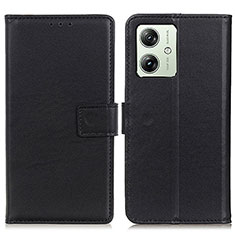 Leather Case Stands Flip Cover Holder A08D for Motorola Moto G54 5G Black