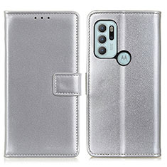 Leather Case Stands Flip Cover Holder A08D for Motorola Moto G60s Silver