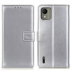 Leather Case Stands Flip Cover Holder A08D for Nokia C110 Silver