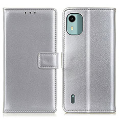 Leather Case Stands Flip Cover Holder A08D for Nokia C12 Silver