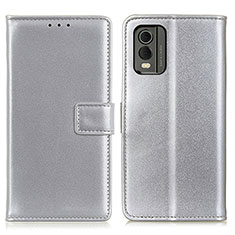 Leather Case Stands Flip Cover Holder A08D for Nokia C210 Silver