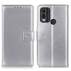 Leather Case Stands Flip Cover Holder A08D for Nokia C22 Silver