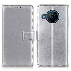 Leather Case Stands Flip Cover Holder A08D for Nokia X100 5G Silver