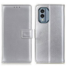 Leather Case Stands Flip Cover Holder A08D for Nokia X30 5G Silver