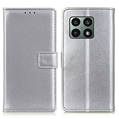 Leather Case Stands Flip Cover Holder A08D for OnePlus 10 Pro 5G Silver