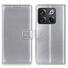 Leather Case Stands Flip Cover Holder A08D for OnePlus 10T 5G Silver