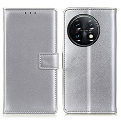 Leather Case Stands Flip Cover Holder A08D for OnePlus 11 5G Silver