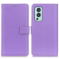 Leather Case Stands Flip Cover Holder A08D for OnePlus Nord 2 5G Purple