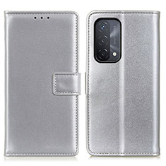 Leather Case Stands Flip Cover Holder A08D for OnePlus Nord N200 5G Silver