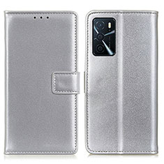 Leather Case Stands Flip Cover Holder A08D for Oppo A16 Silver