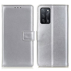 Leather Case Stands Flip Cover Holder A08D for Oppo A56 5G Silver