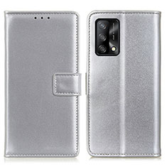 Leather Case Stands Flip Cover Holder A08D for Oppo A74 4G Silver