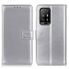 Leather Case Stands Flip Cover Holder A08D for Oppo F19 Pro+ Plus 5G Silver