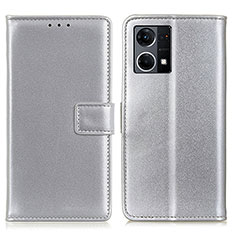 Leather Case Stands Flip Cover Holder A08D for Oppo F21s Pro 4G Silver