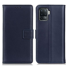Leather Case Stands Flip Cover Holder A08D for Oppo Reno5 Lite Blue