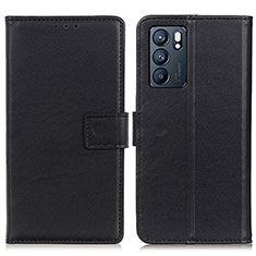 Leather Case Stands Flip Cover Holder A08D for Oppo Reno6 5G Black