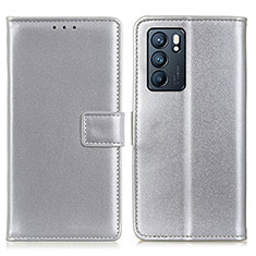 Leather Case Stands Flip Cover Holder A08D for Oppo Reno6 5G Silver