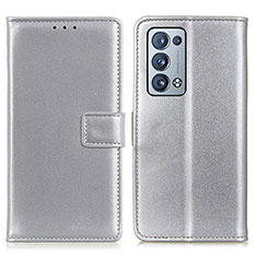 Leather Case Stands Flip Cover Holder A08D for Oppo Reno6 Pro 5G Silver