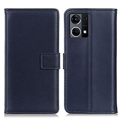Leather Case Stands Flip Cover Holder A08D for Oppo Reno7 4G Blue
