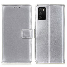 Leather Case Stands Flip Cover Holder A08D for Samsung Galaxy A02s Silver