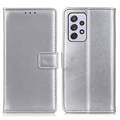 Leather Case Stands Flip Cover Holder A08D for Samsung Galaxy A73 5G Silver