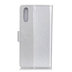 Leather Case Stands Flip Cover Holder A08D for Samsung Galaxy M02 Silver