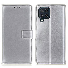 Leather Case Stands Flip Cover Holder A08D for Samsung Galaxy M32 4G Silver