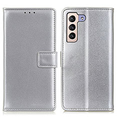 Leather Case Stands Flip Cover Holder A08D for Samsung Galaxy S21 5G Silver