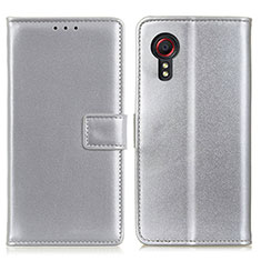 Leather Case Stands Flip Cover Holder A08D for Samsung Galaxy XCover 5 SM-G525F Silver