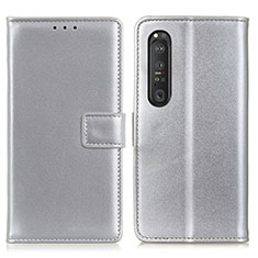 Leather Case Stands Flip Cover Holder A08D for Sony Xperia 1 III Silver