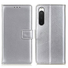 Leather Case Stands Flip Cover Holder A08D for Sony Xperia 10 IV Silver