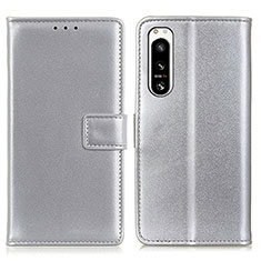 Leather Case Stands Flip Cover Holder A08D for Sony Xperia 5 IV Silver