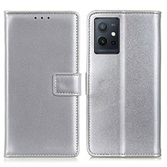 Leather Case Stands Flip Cover Holder A08D for Vivo iQOO Z6 5G Silver