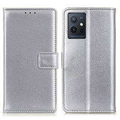 Leather Case Stands Flip Cover Holder A08D for Vivo T1 5G India Silver