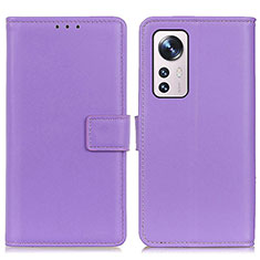 Leather Case Stands Flip Cover Holder A08D for Xiaomi Mi 12 5G Purple