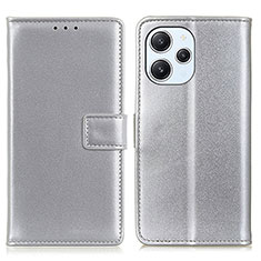 Leather Case Stands Flip Cover Holder A08D for Xiaomi Redmi 12 4G Silver