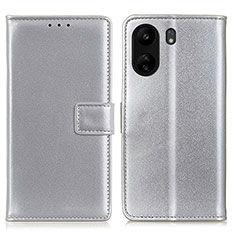 Leather Case Stands Flip Cover Holder A08D for Xiaomi Redmi 13C Silver